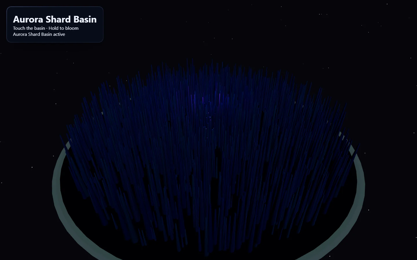 Early desktop screenshot of Aurora Shard Basin with a very dark blue shard field